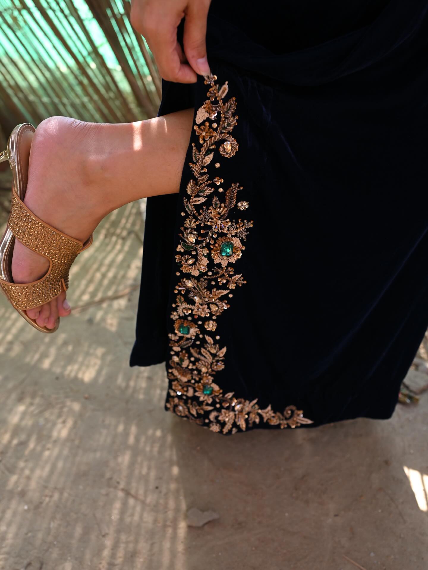 Navy Blue Velvet Embroidered Suit with Heavy Gota Patti & Beads – Winter Luxury Redefined