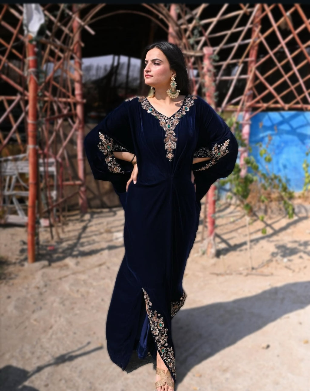 Navy Blue Velvet Embroidered Suit with Heavy Gota Patti & Beads – Winter Luxury Redefined