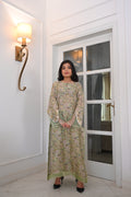Pastel Green Floral Bird Print Kaftan | Sequin Embellished Bell Sleeves | Elegant Party Wear Kurti
