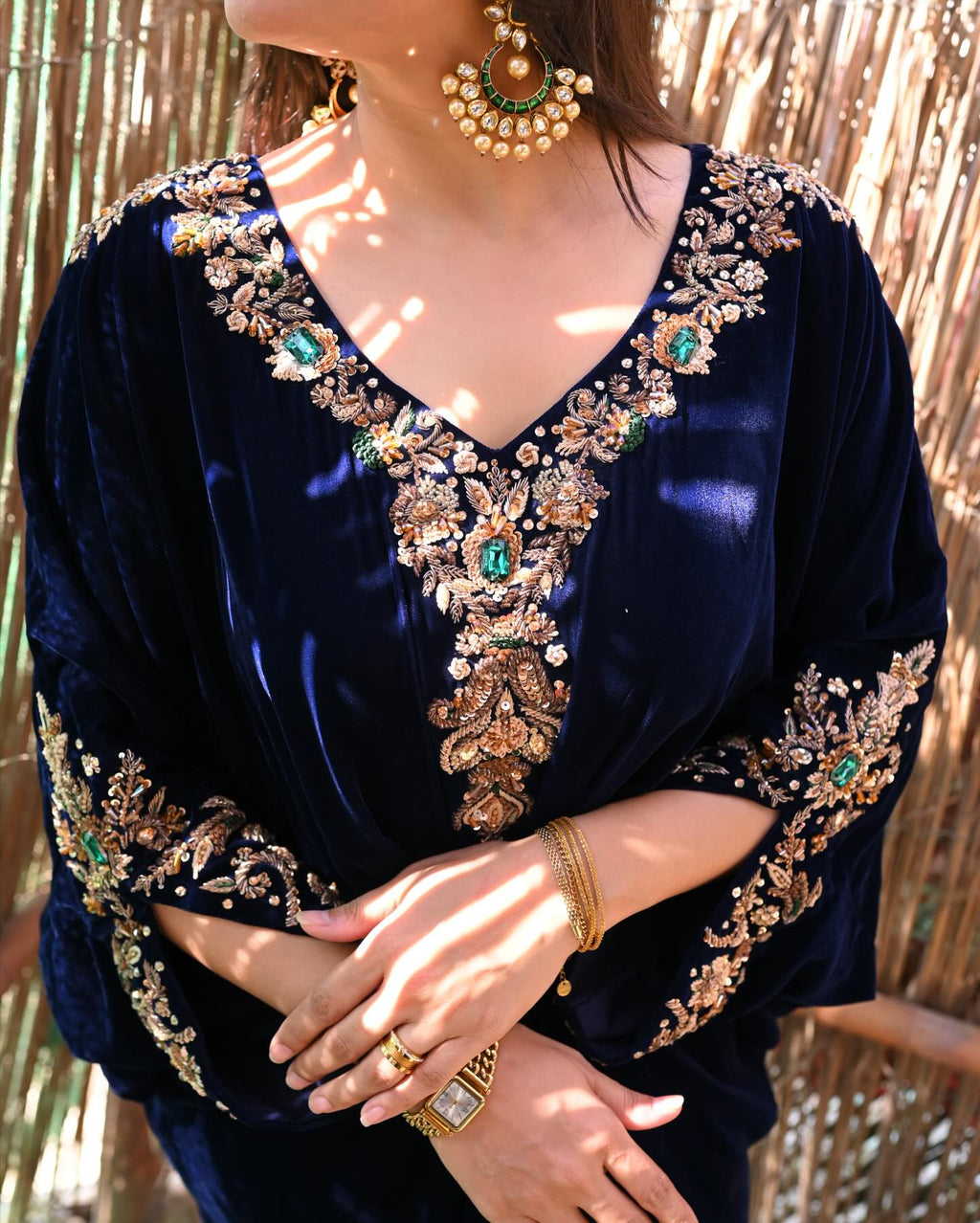 Navy Blue Velvet Embroidered Suit with Heavy Gota Patti & Beads – Winter Luxury Redefined