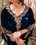 Navy Blue Velvet Embroidered Suit with Heavy Gota Patti & Beads – Winter Luxury Redefined