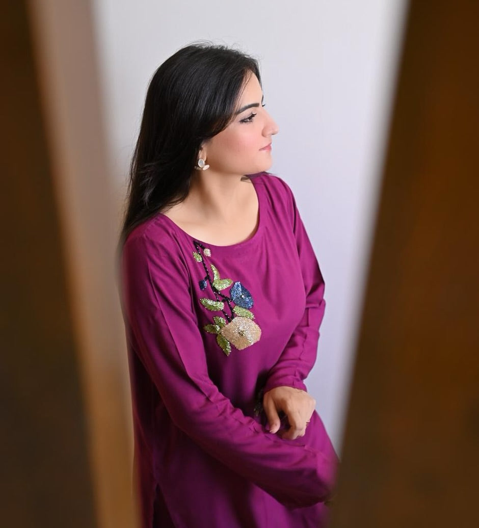 Magenta Beaded Embroidered Lawn Suit – Vibrant & Joyful Elegance