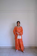 Burnt Orange Floral Garden Print Kaftan Kurta – Warm, Joyful & Golden-Hour Glamour