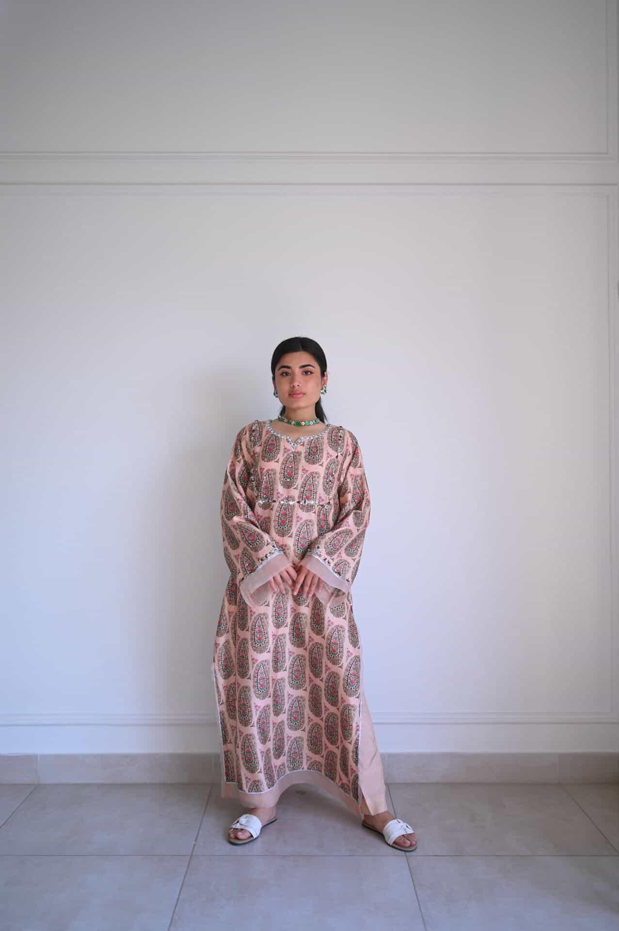 Blush Pink Paisley Printed Kurta with Pearl Embellishment – Women's Romantic Festive Set