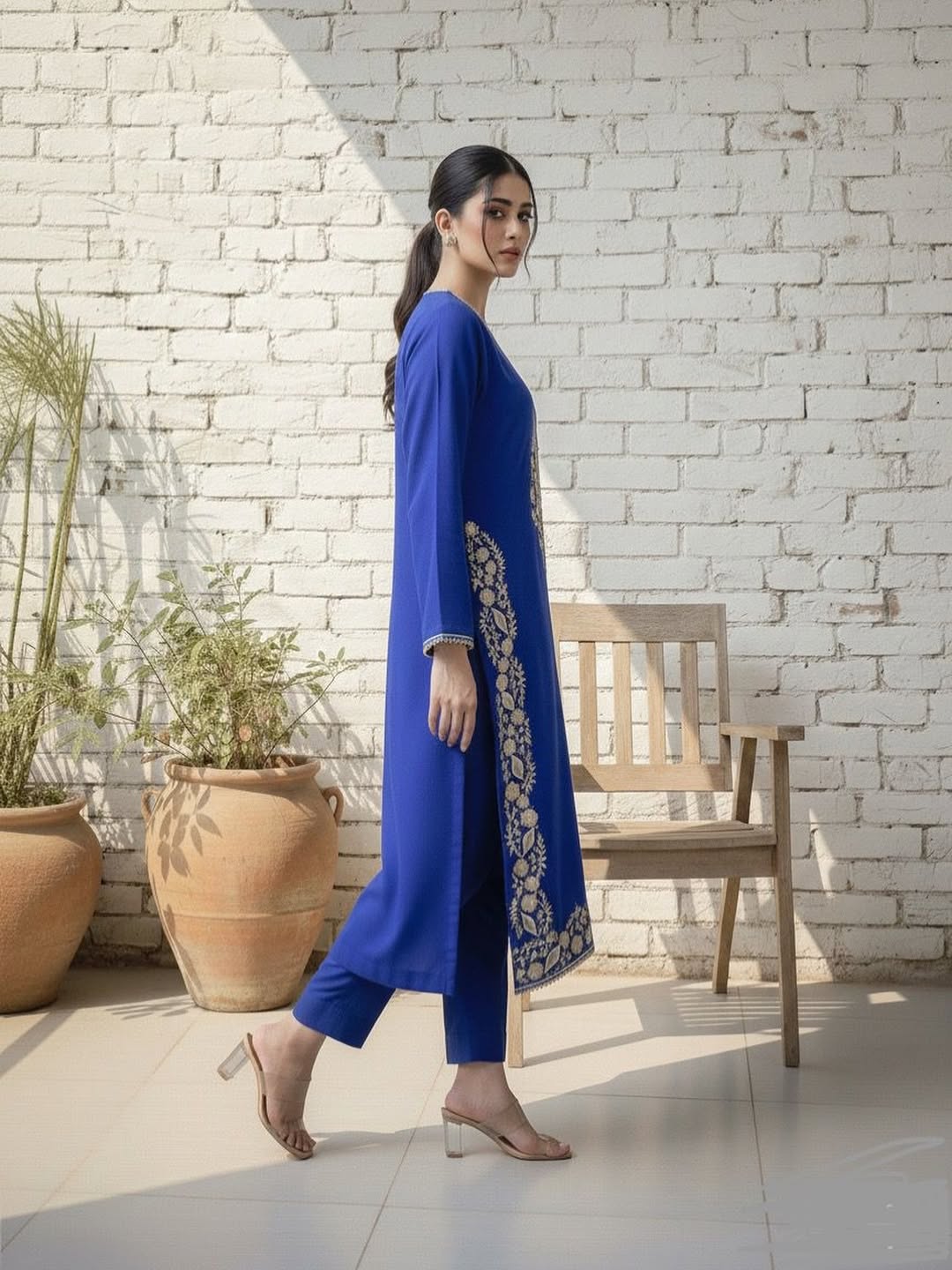 Royal Blue Embroidered Lawn Kurta Set – Timeless Elegance & Everyday Grace - XS