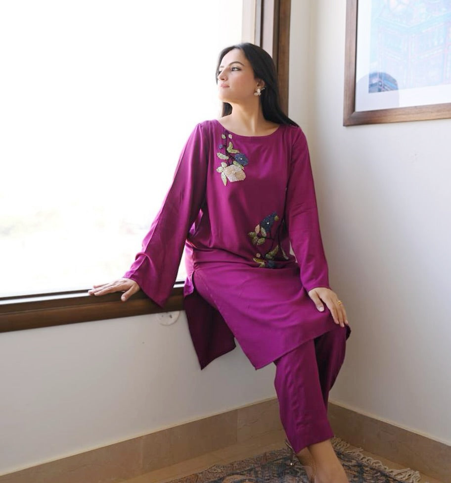 Magenta Beaded Embroidered Lawn Suit – Vibrant & Joyful Elegance