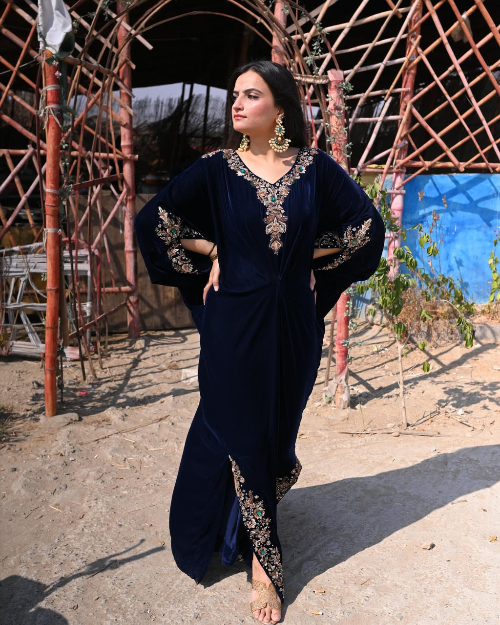 Navy Blue Velvet Embroidered Suit with Heavy Gota Patti & Beads – Winter Luxury Redefined