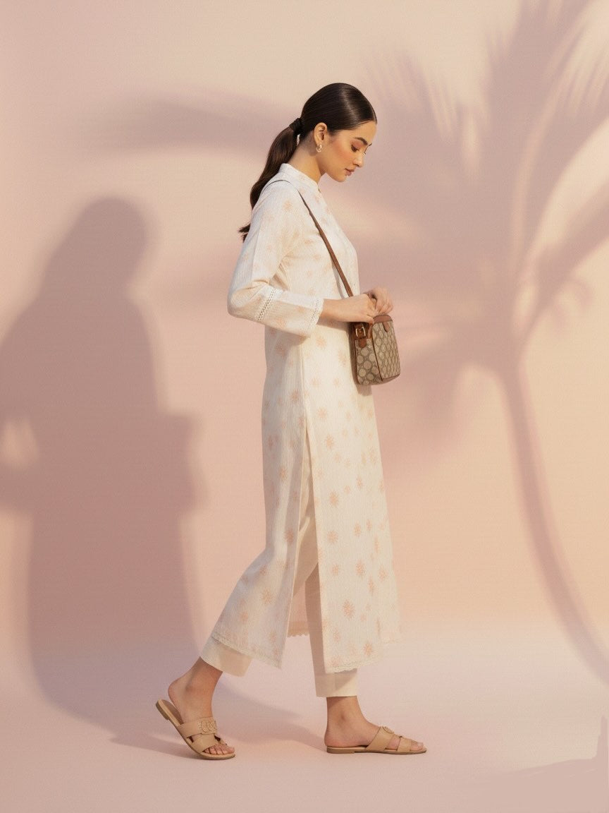 Off-White Floral Embroidered Lawn Suit – Women's Summer Kurta Palazzo Set