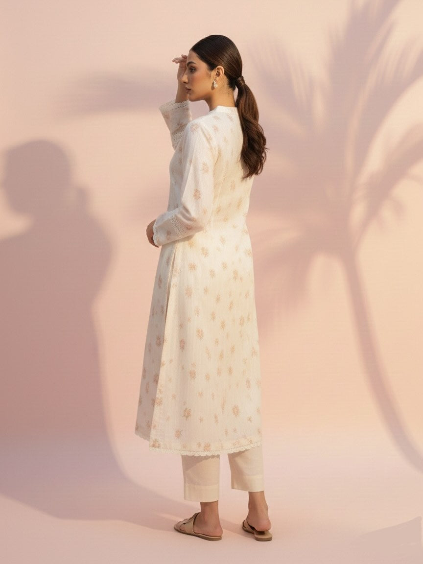Off-White Floral Embroidered Lawn Suit – Women's Summer Kurta Palazzo Set