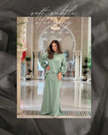 Soft Mint Green Satin Maxi Kurta Set – Women's Luxury Evening Gown with Puff Sleeves