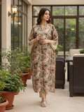 Beige Floral Garden Print Kaftan Kurta – Soft, Romantic & Effortlessly Elegant