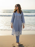 Sky Blue Lace Kurti Palazzo Set – Pakistani Lawn Suit 2026