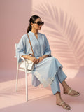 Light Blue Lawn Suit with Scalloped Lace & Pearl Buttons – Women's Summer Kurta Set